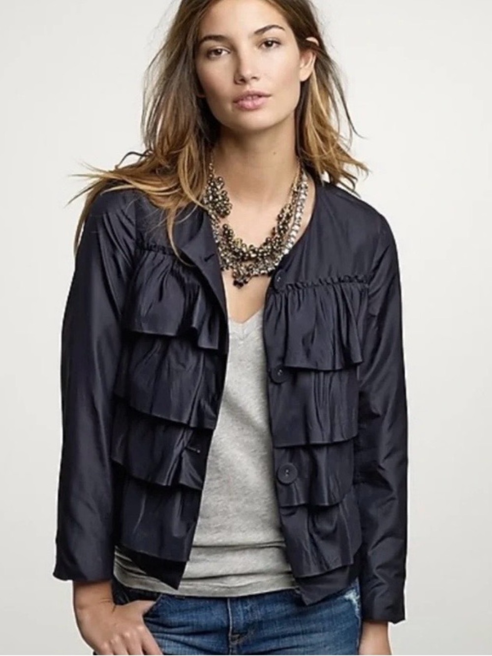 J. Crew Cascade Ruffle Silk Jacket